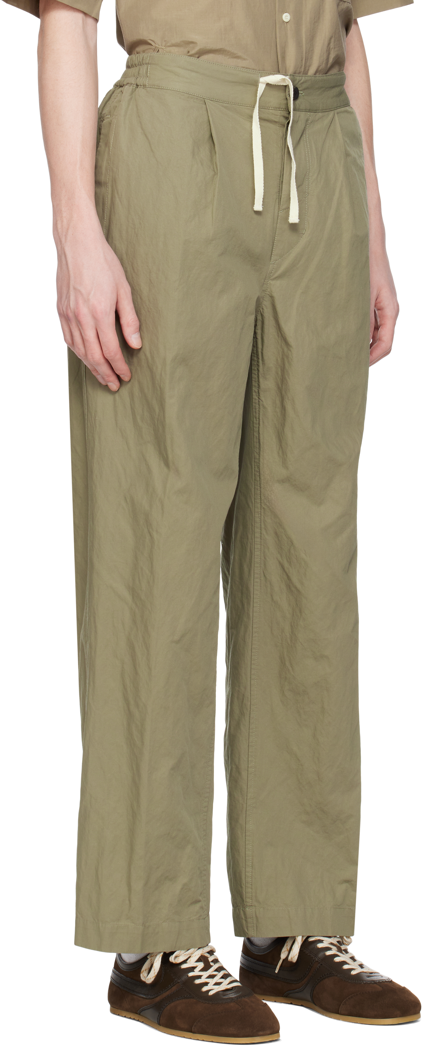 DOCUMENT Khaki Cotton Metal Tucked Trousers