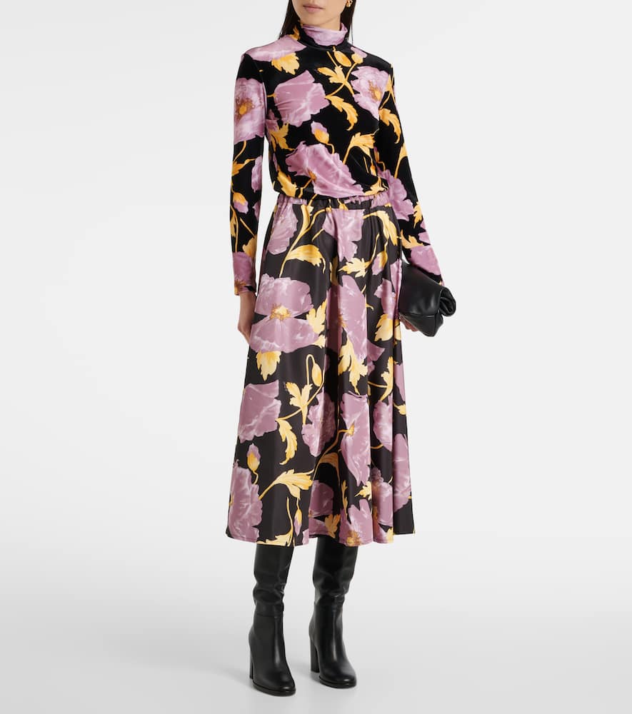 Floral faille midi skirt