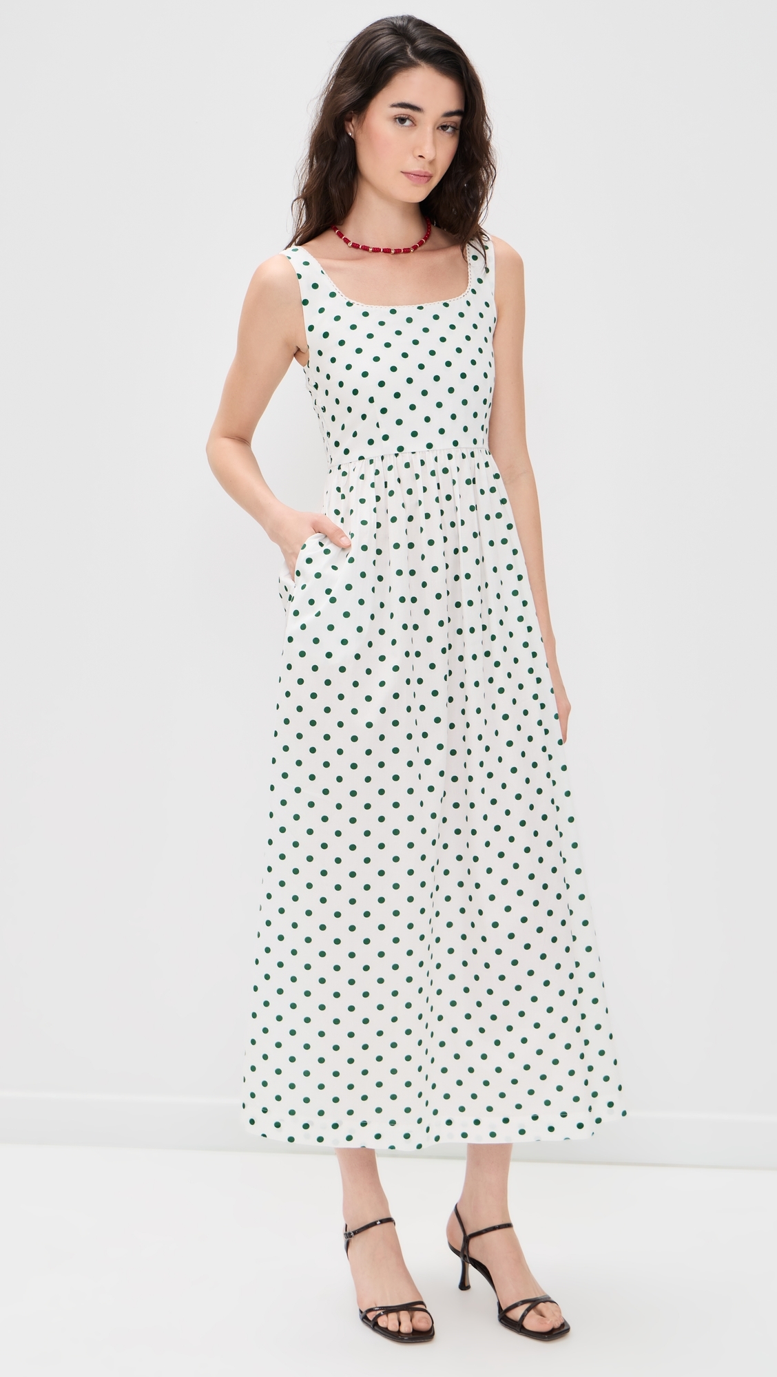 Emiliana Dress Ivory Green Polka Dot