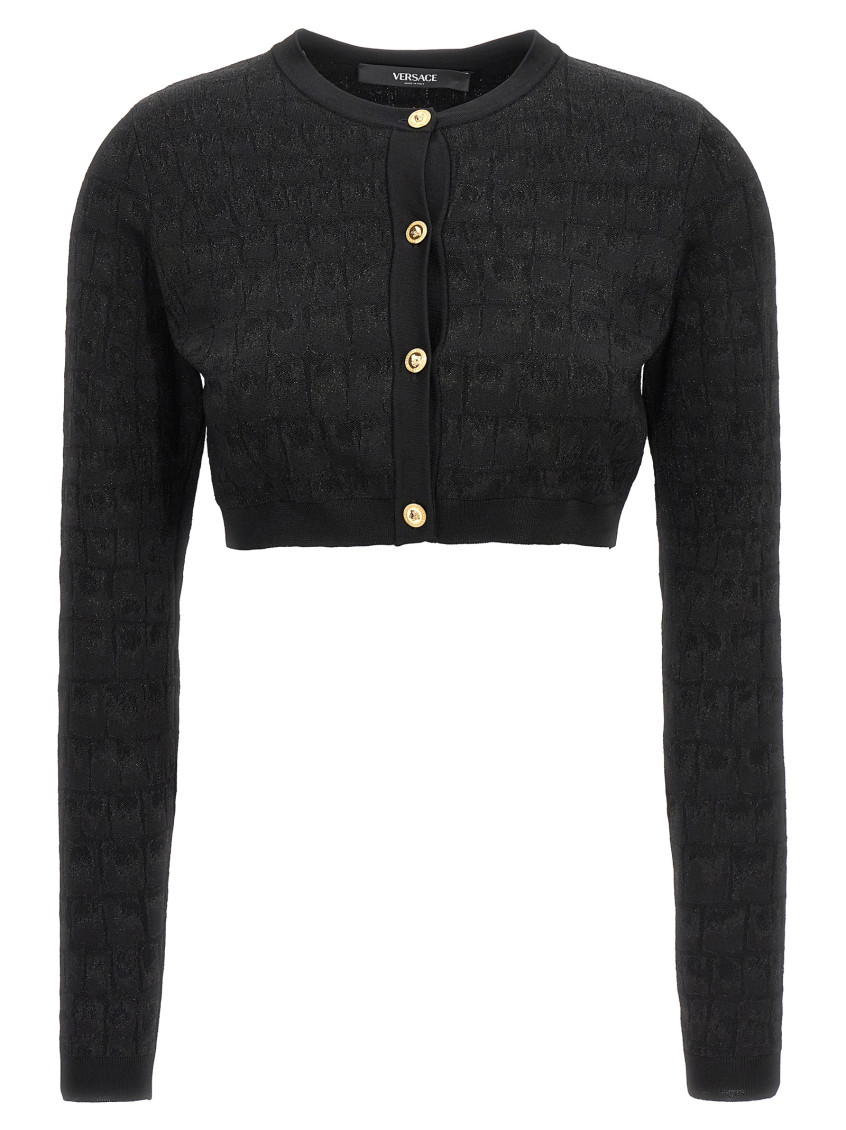 -Crocodile-Effect Cardigan Maglioni Nero-Donna