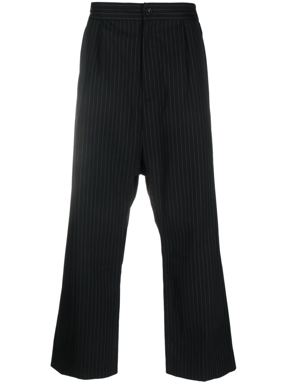 Pinstripe-print drop-crotch trousers - Black