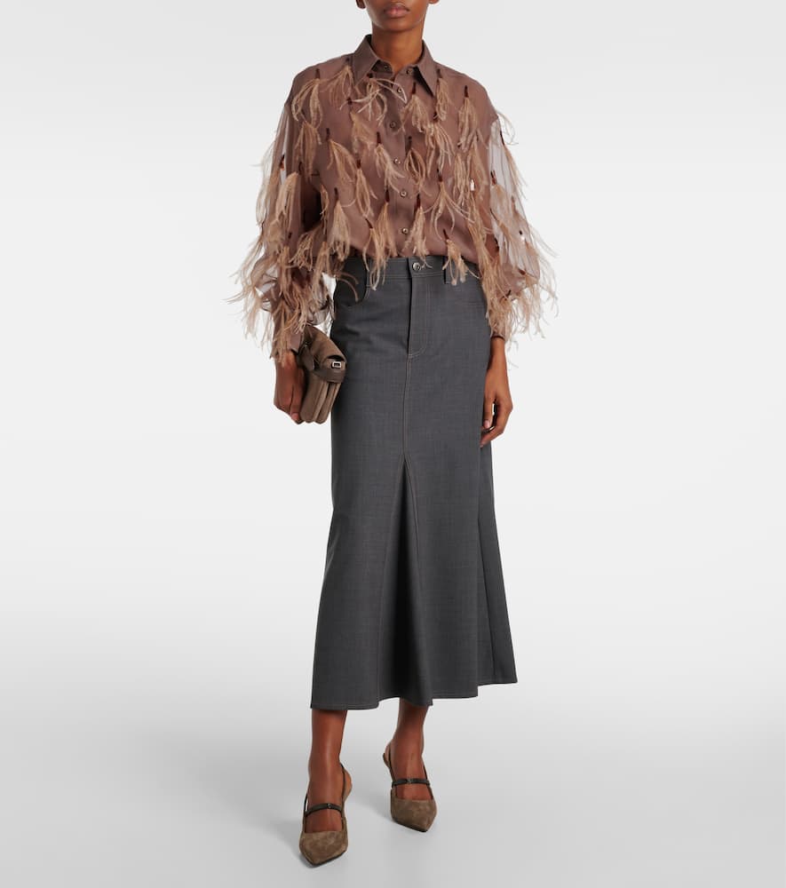 Wool-blend midi skirt