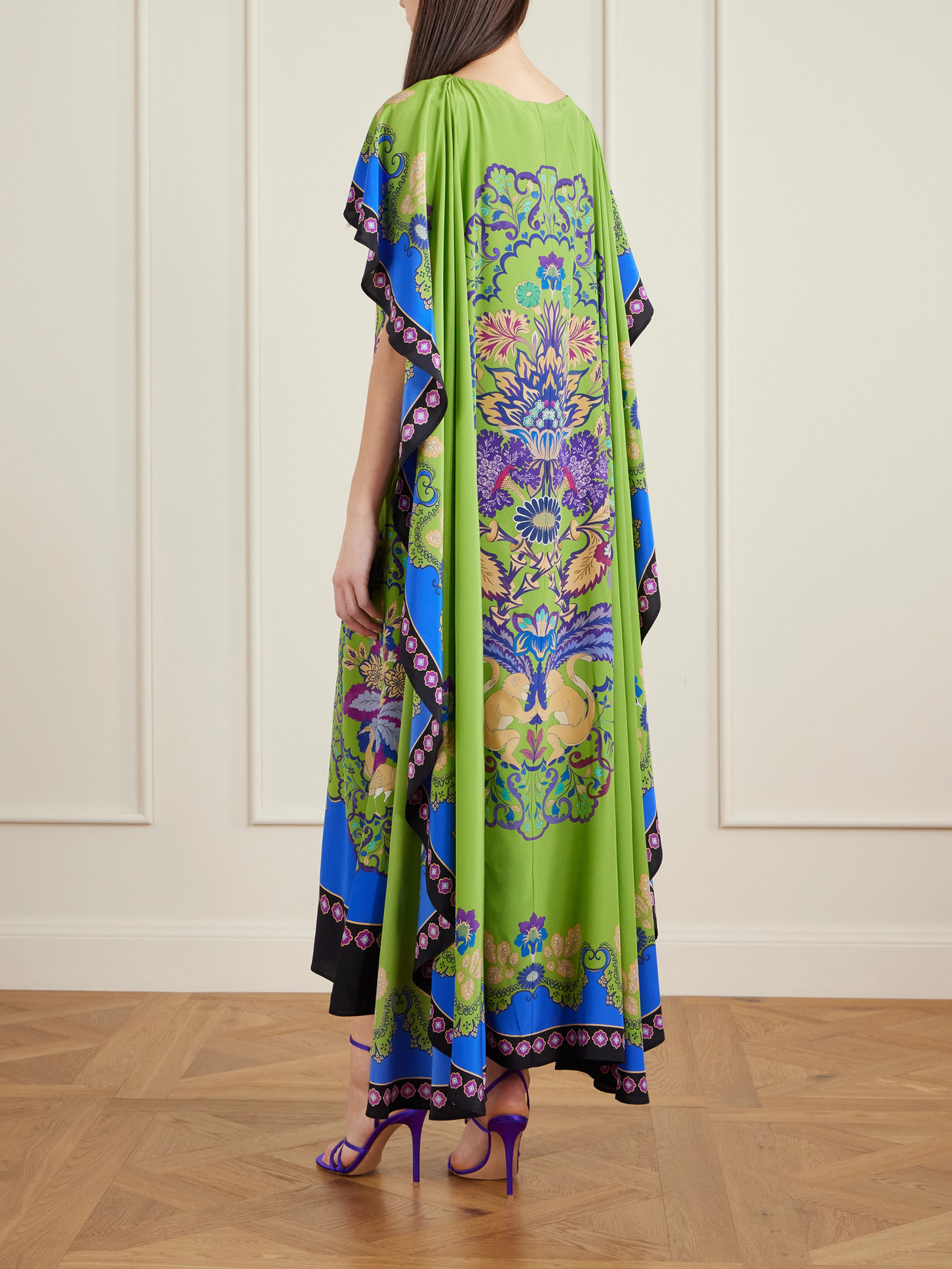 Magic Cape-effect Printed Silk Crepe De Chine Maxi Dress - Green