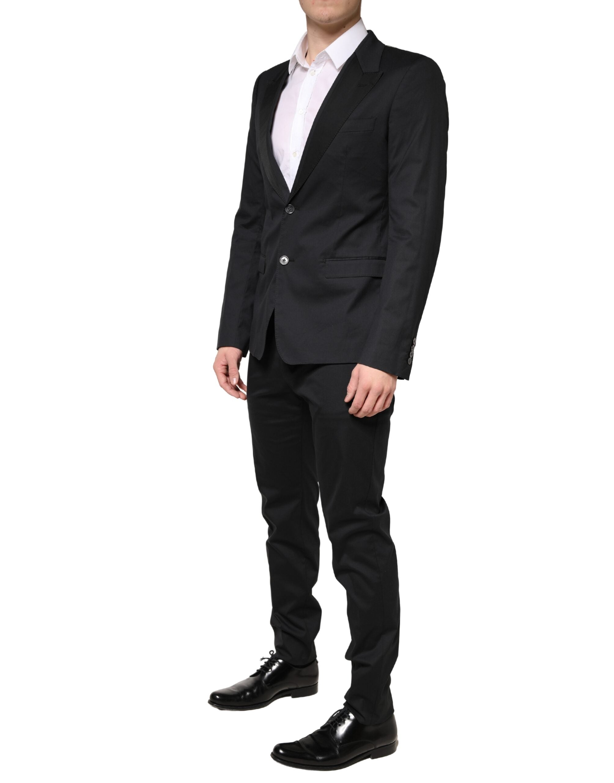 Single-Breasted Cotton Blend Pant Suit — Black
