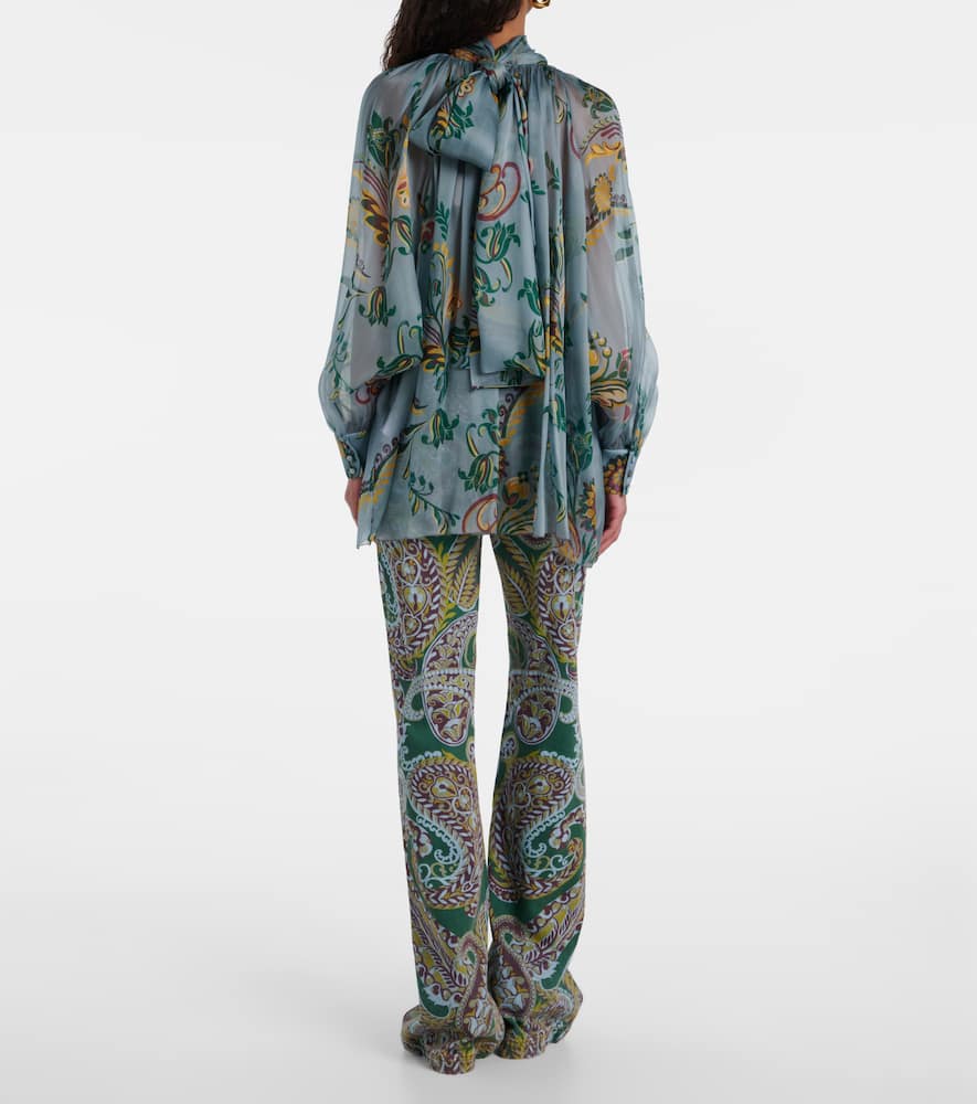 Printed ruched silk top