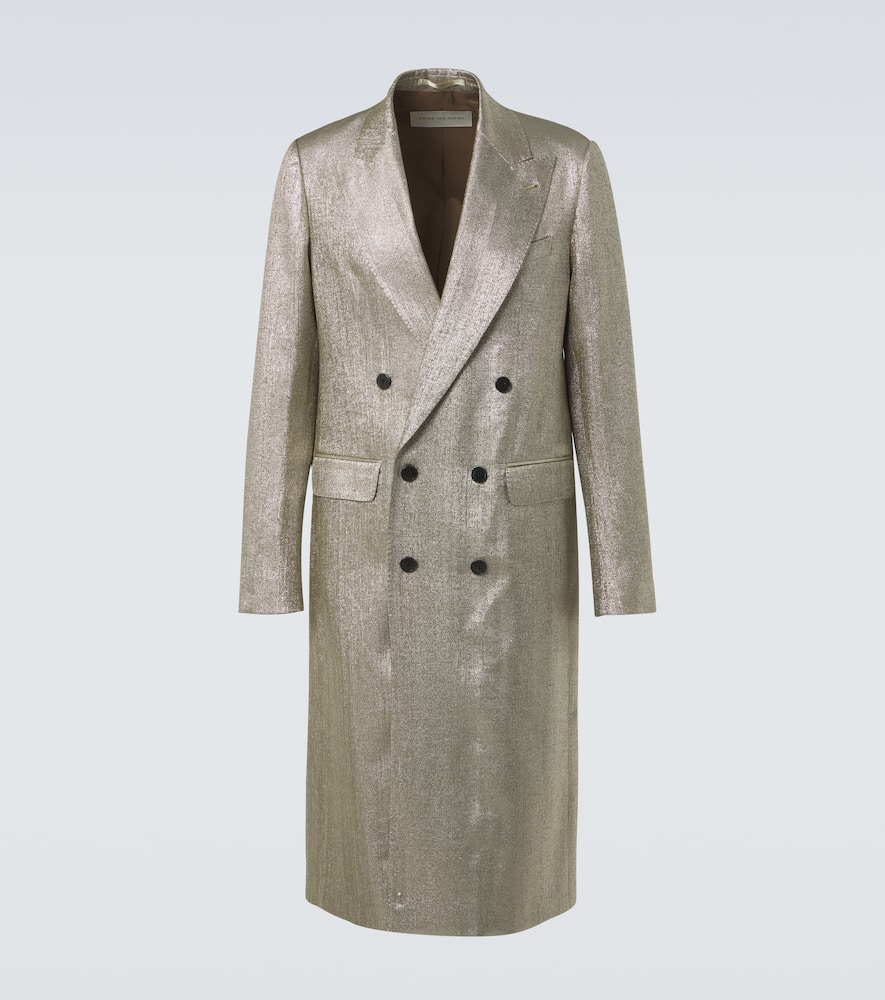 Double-breasted lamé coat