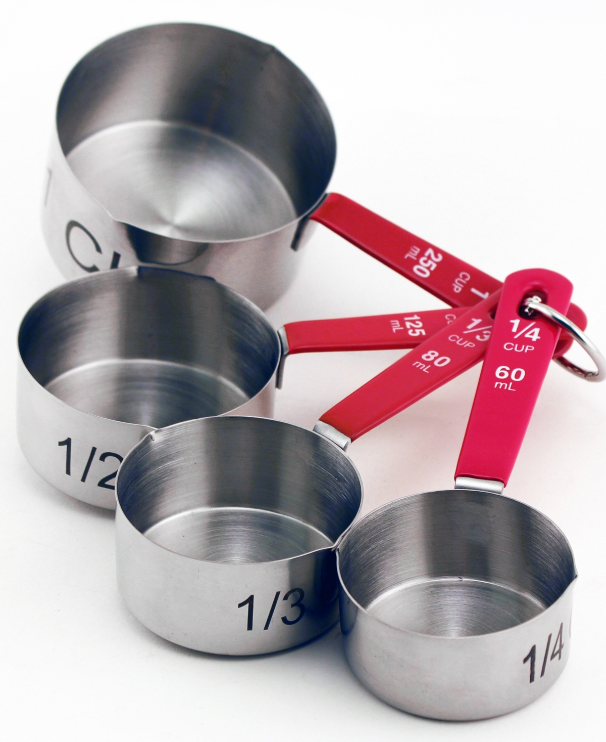 Set of 4 Measuring Cups - Stainless Steel/ Red