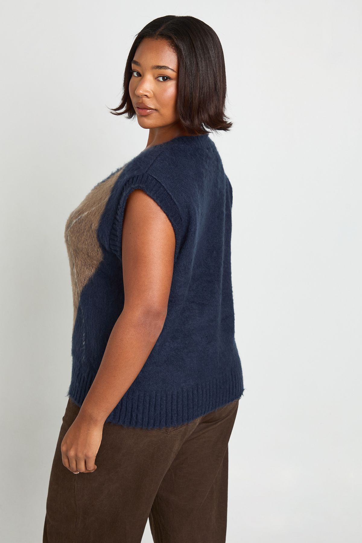 Boohoo Womens Plus Argyle Knitted Vest - Navy - -22 Women