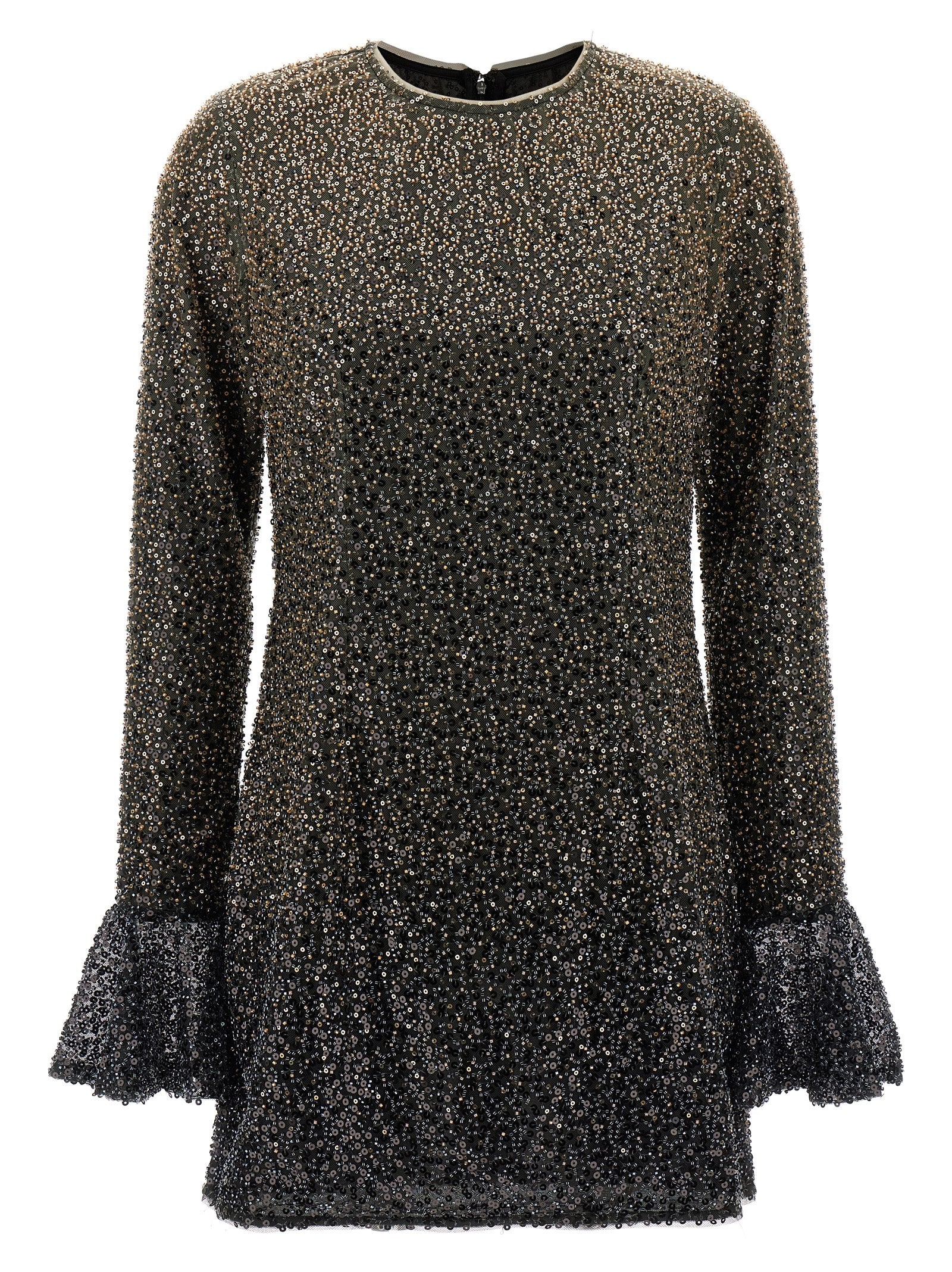Beaded Sequin Appliqué Dress — Charcoal