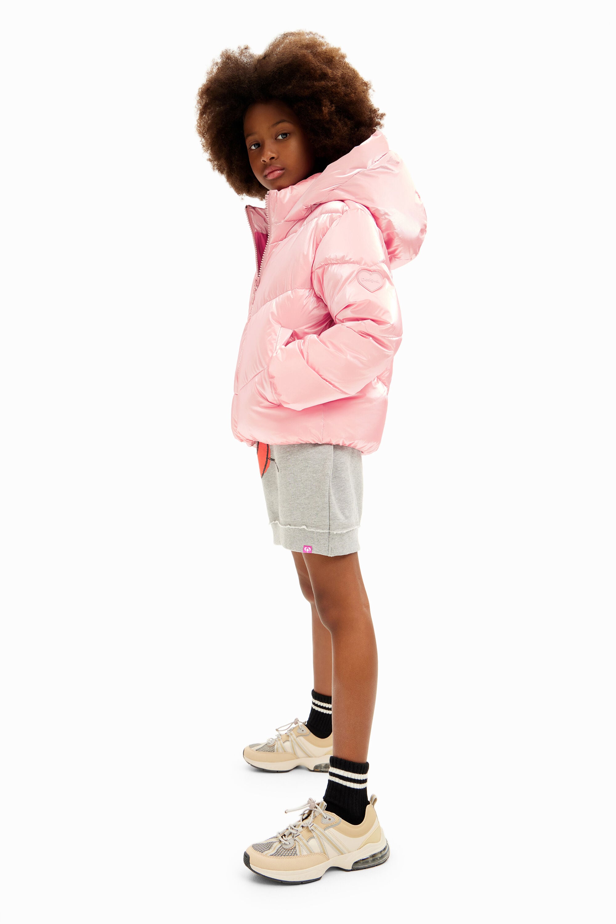 Metallic padded coat with hood