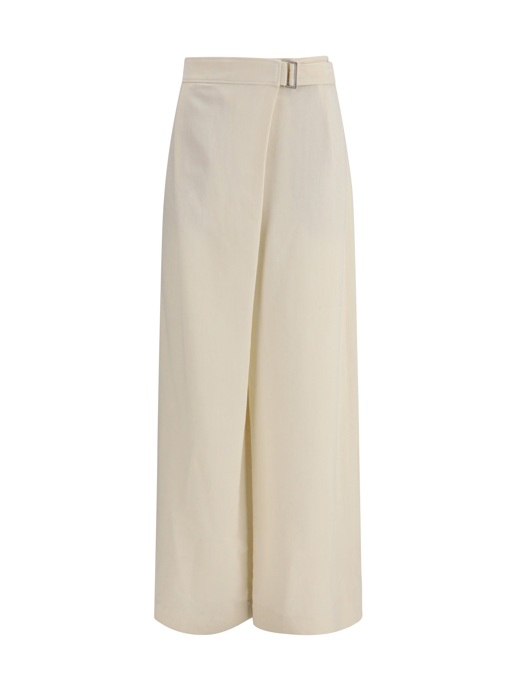 High-Waisted Belted Trousers — Beige