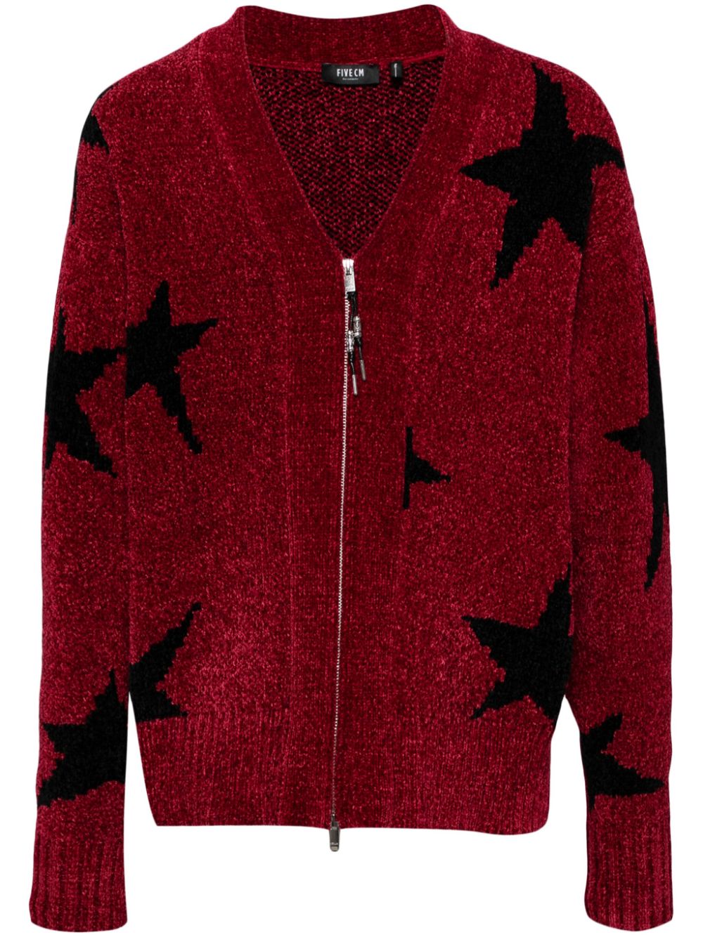 Jacquard zip-up cardigan - Red