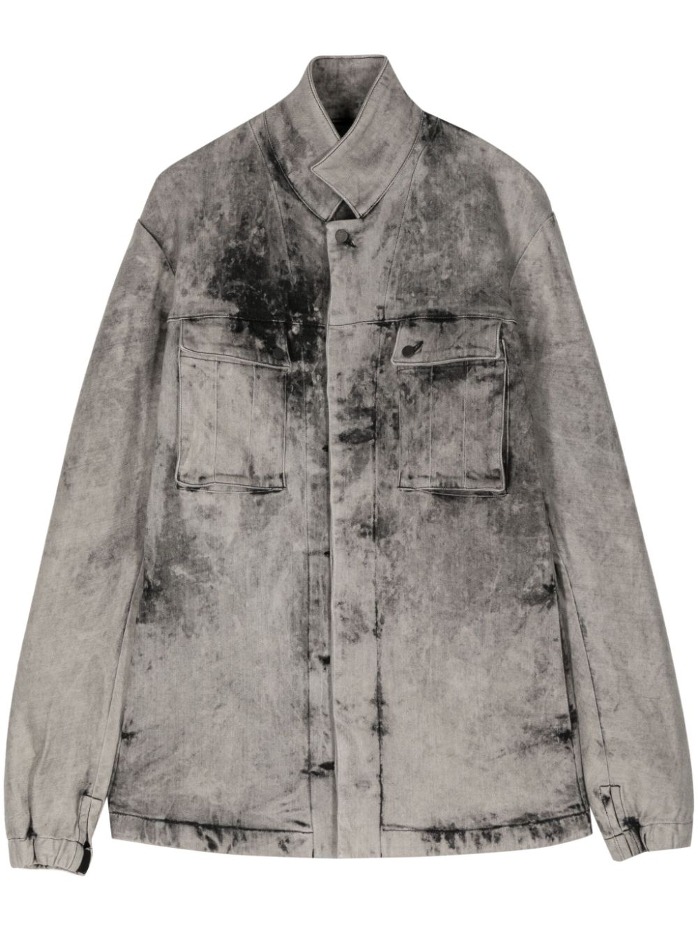 Acid-wash cotton-blend denim jacket - Grey