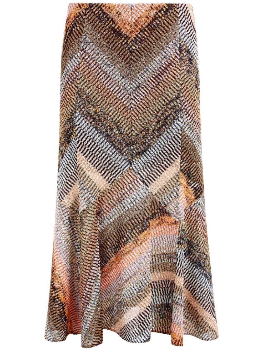 Patchwork-effect lamé flared midi skirt - Brown