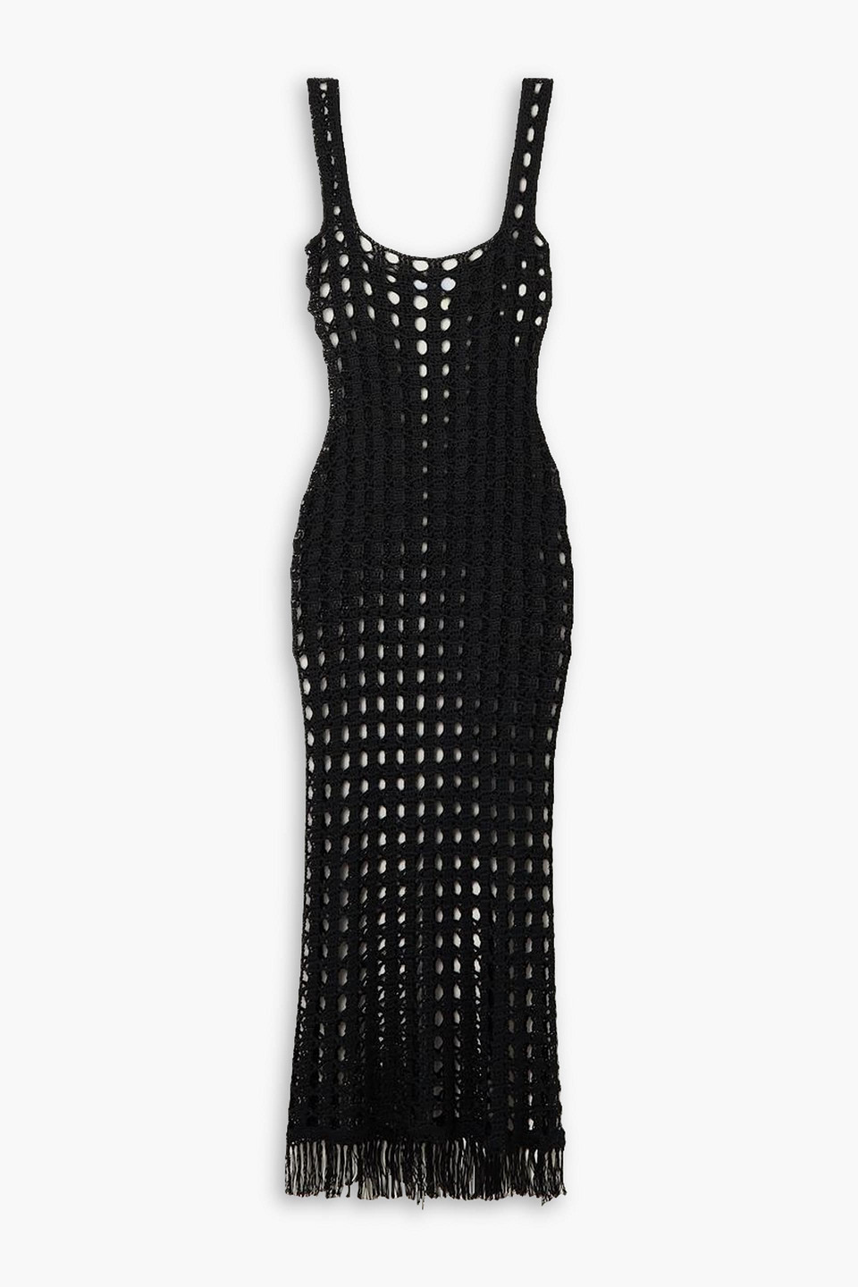 Fringed crochet-knit midi dress