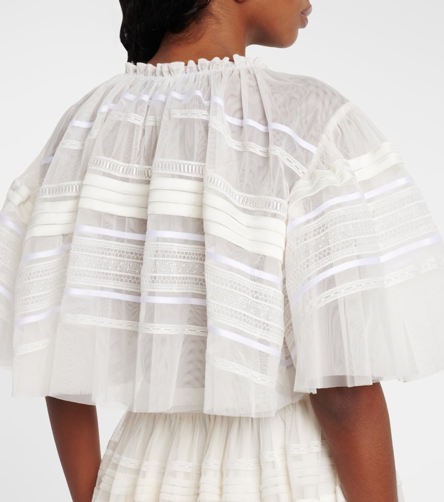 Gathered lace and tulle crop top