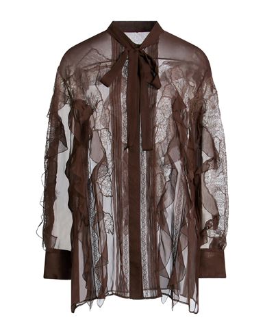 Woman Shirt Chocolate brown Size 6 Silk, Polyamide, Viscose