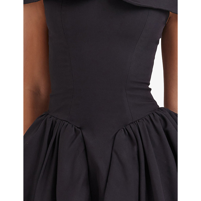 Womens Black Elida Off-the-shoulder Woven Mini Dress