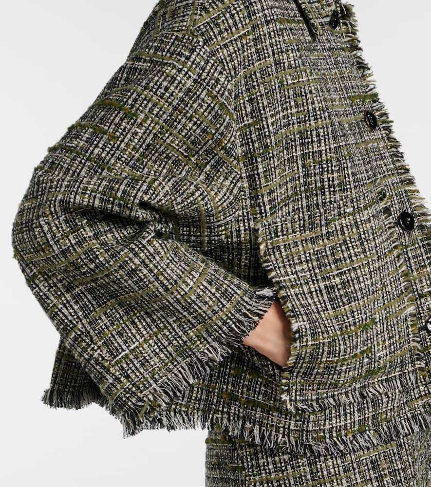 Floral-appliqué tweed jacket