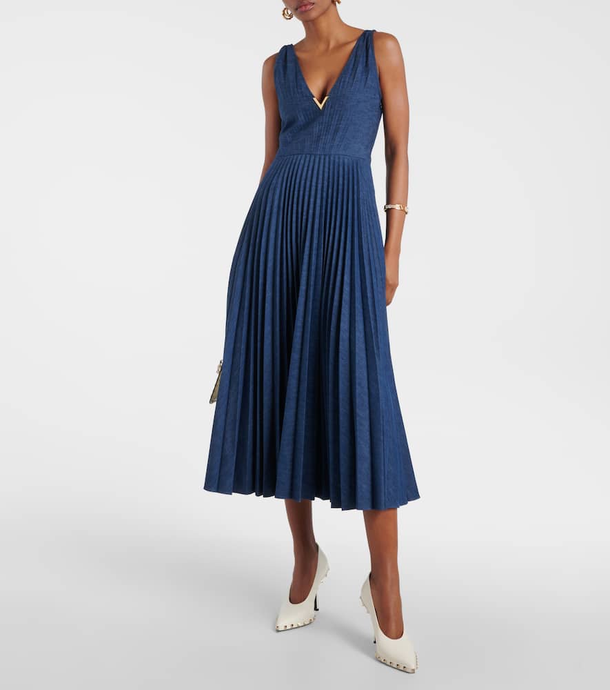 Valentino VGold plissé chambray maxi dress