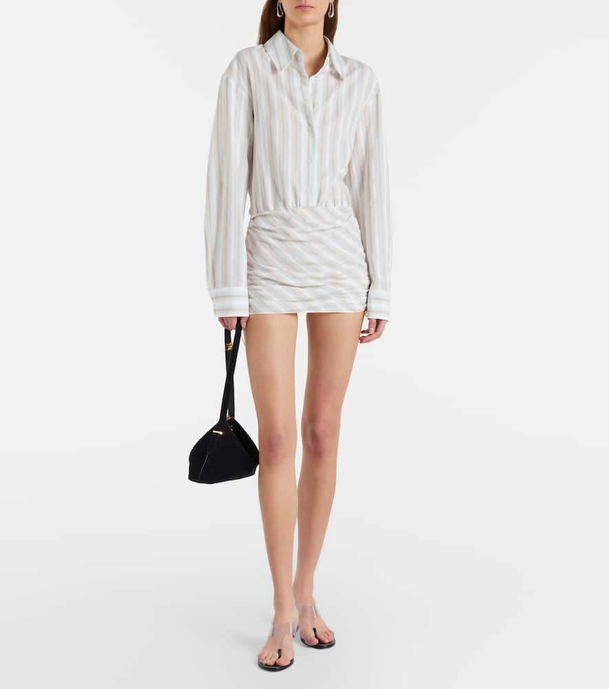 Ruched striped cotton minidress