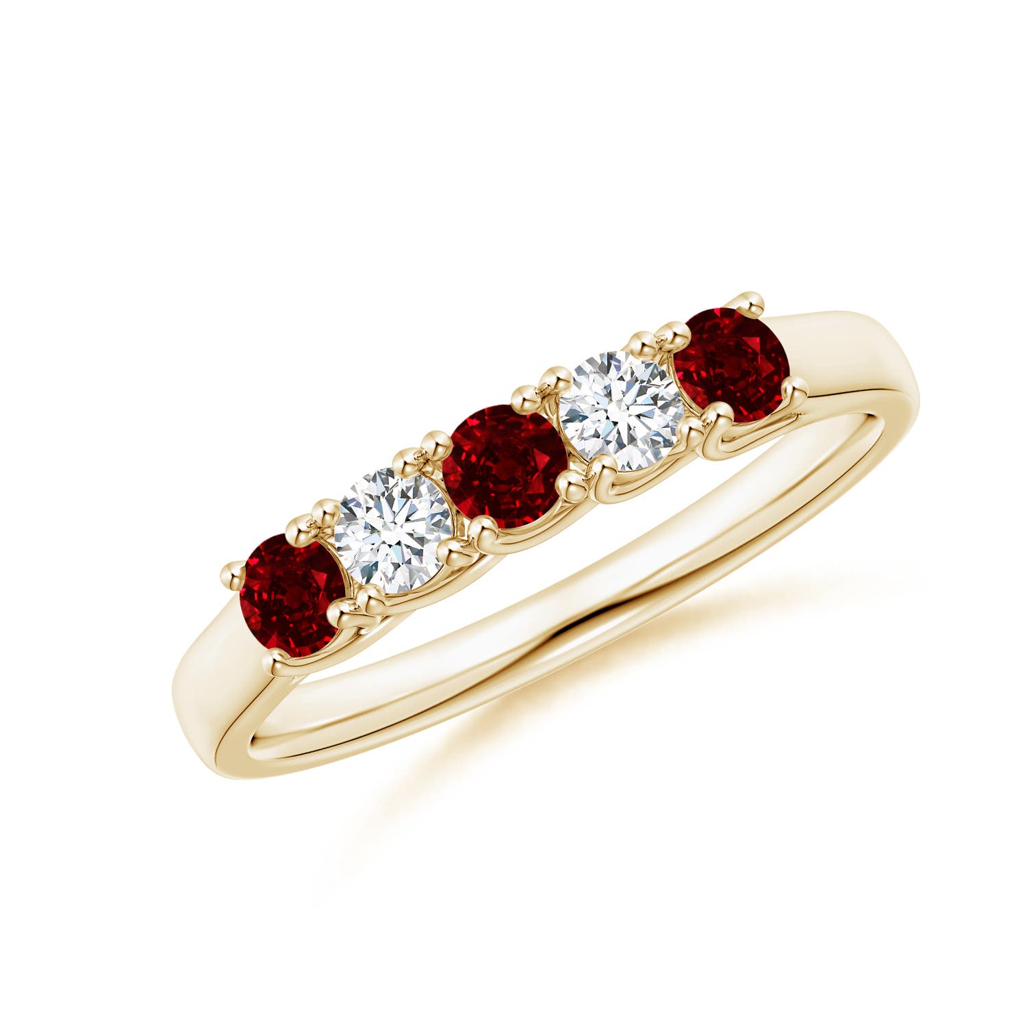 Angara 0.33 Carat Half Eternity Five Stone Ruby and Diamond Wedding Band in 14K Yellow Gold
