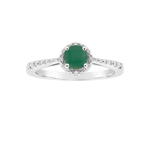 Sterling Silver Precious Gem and Diamond 5mm Round Ring - Green