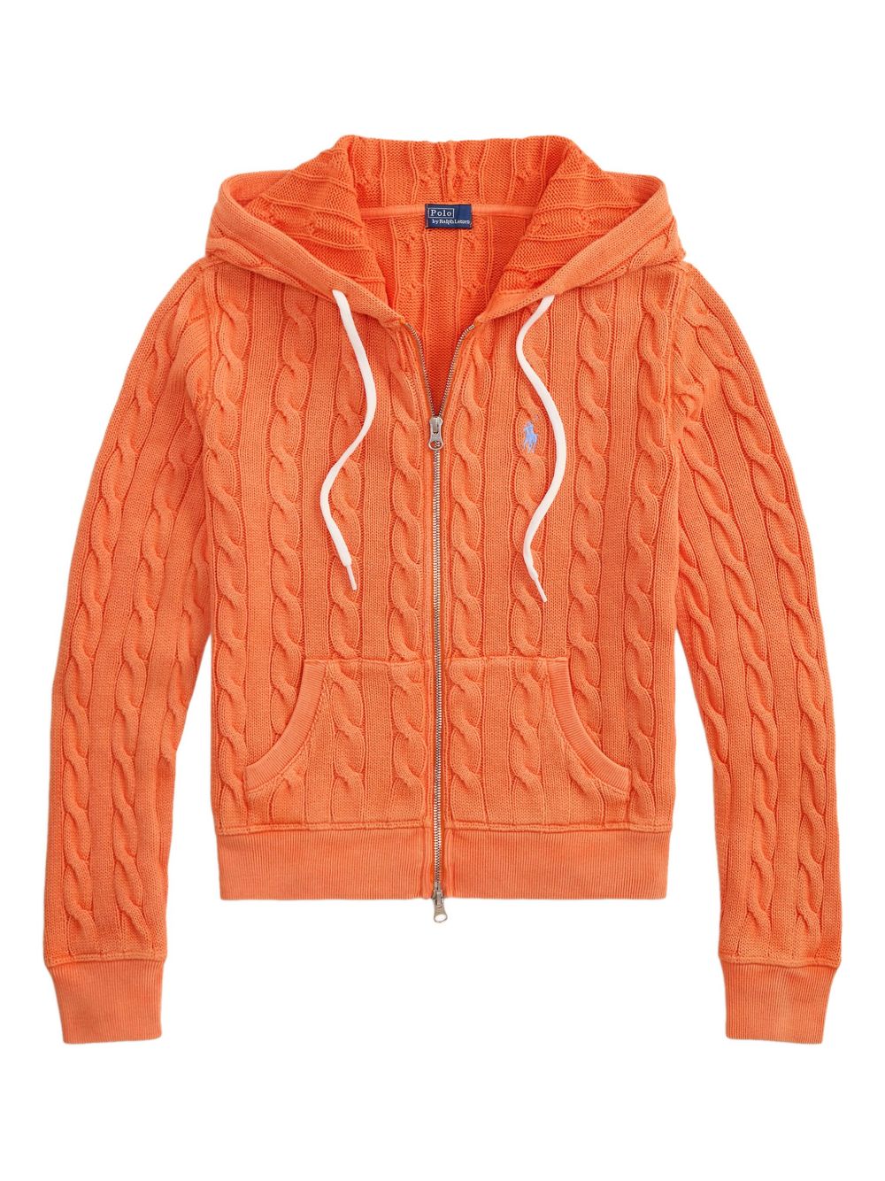 Cable-knit hooded cardigan - Orange