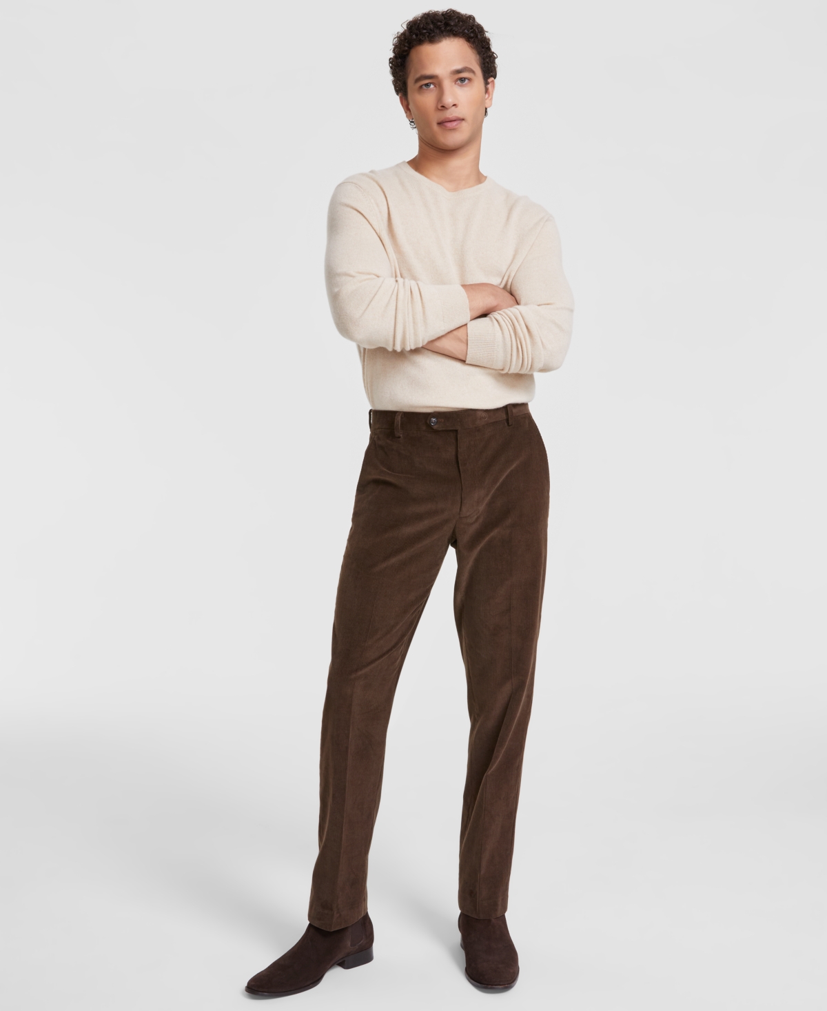 Men's Modern-Fit Solid Corduroy Pants - Brown
