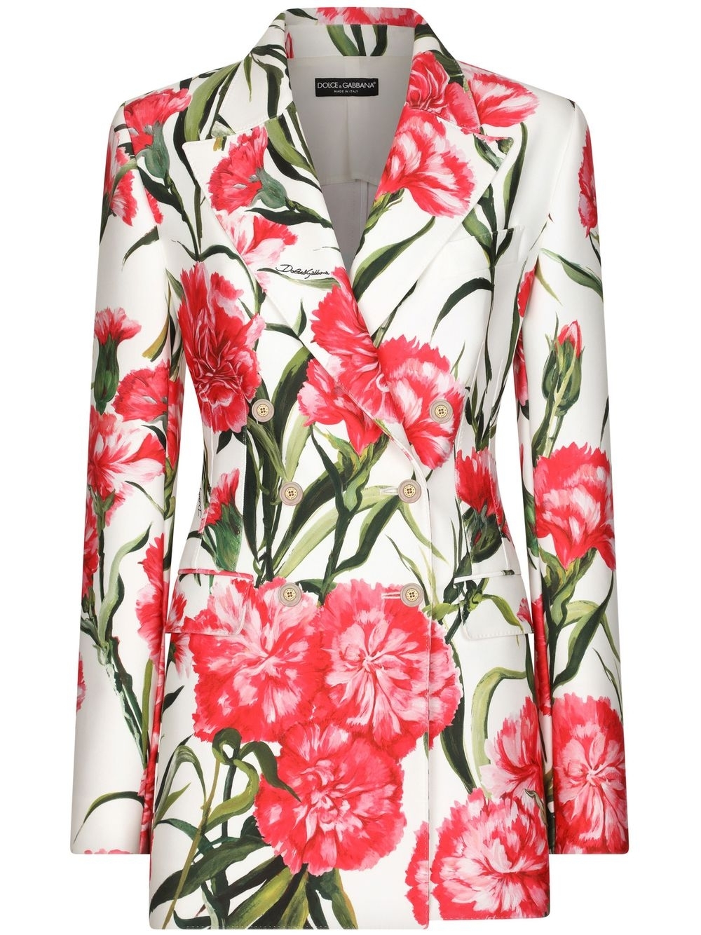 Floral-print double-breasted blazer - White