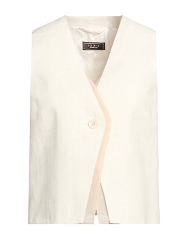 Woman Tailored Vest Cream Size 6 Linen, Polyester