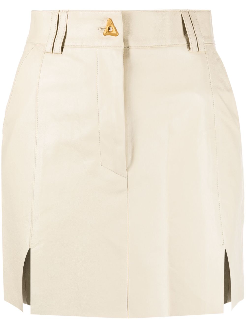 Logo-button leather miniskirt - Neutrals