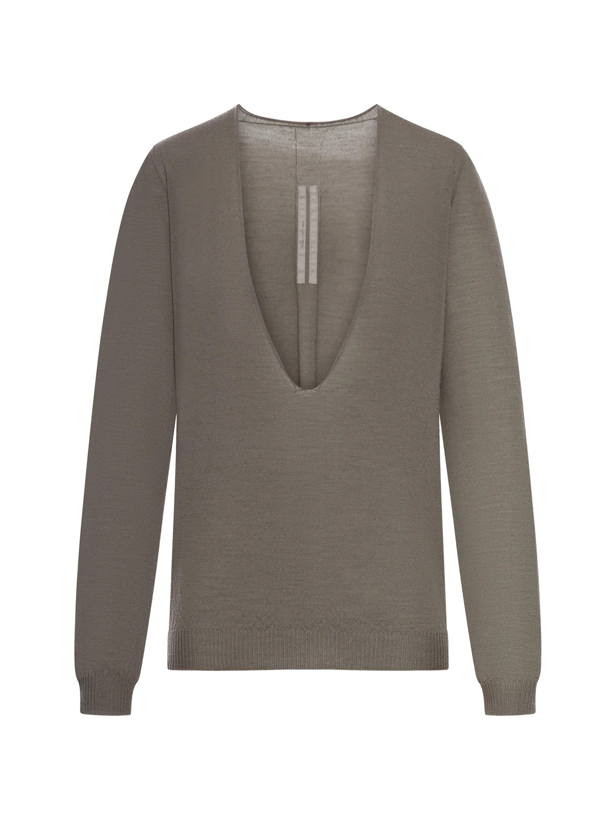 ? Deep V-Neck Wool Sweater with Ribbed Hem & Cuffs (Size S)