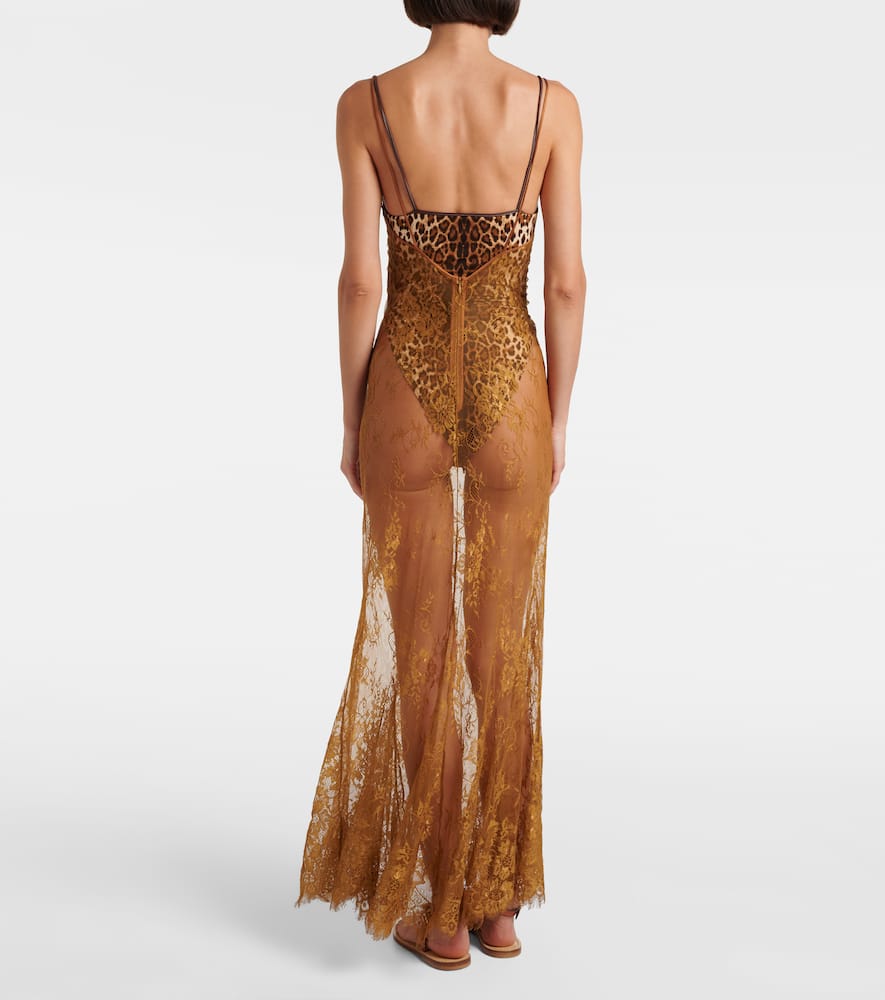Silk-trimmed lace maxi dress