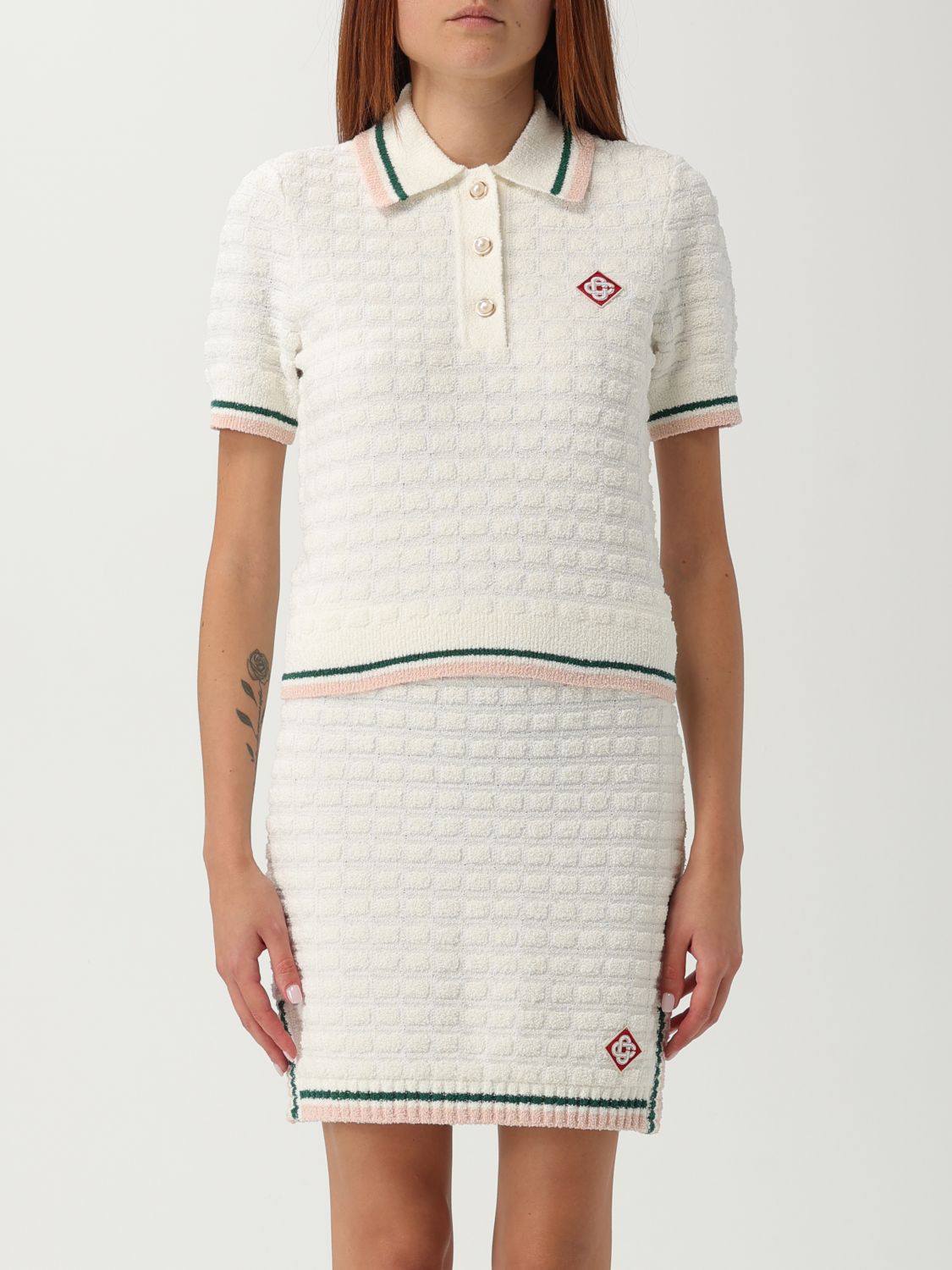 Textured-knit polo dress - White