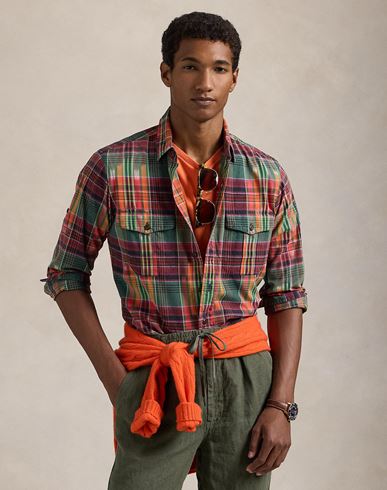 Classic Fit Madras Workshirt Man Shirt Red Size M Cotton