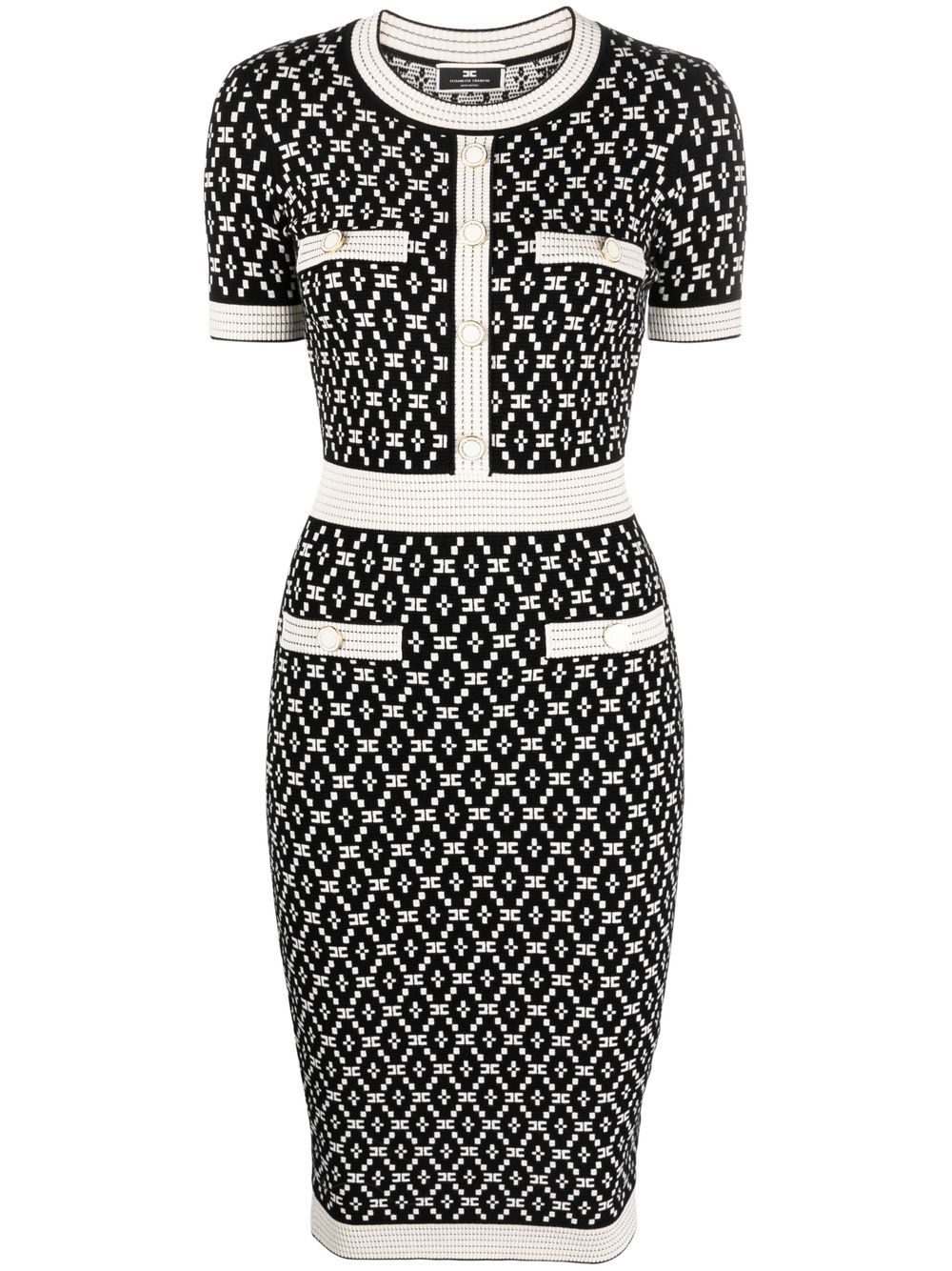 Monogram diamond-print knitted dress - Black