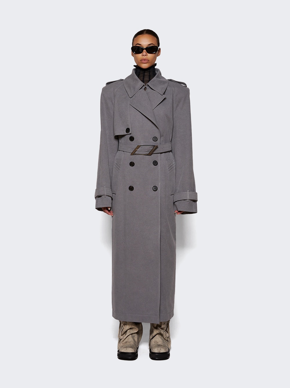 Shoulder-pads canvas trench coat - Grey