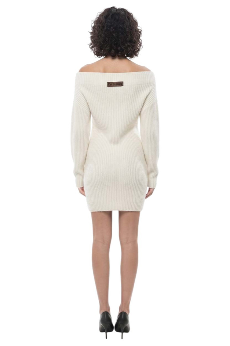 White Knitted Off Shoulder Mini Dress