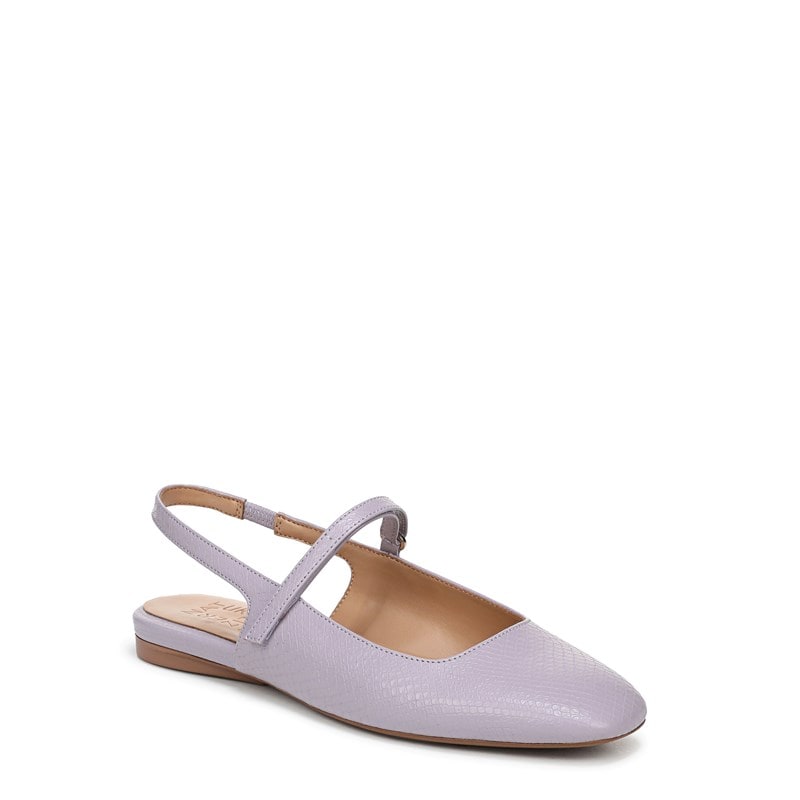 Connie Mary Jane Slingback Flat Shoes, Helio Lilac Snake Fuax Leather