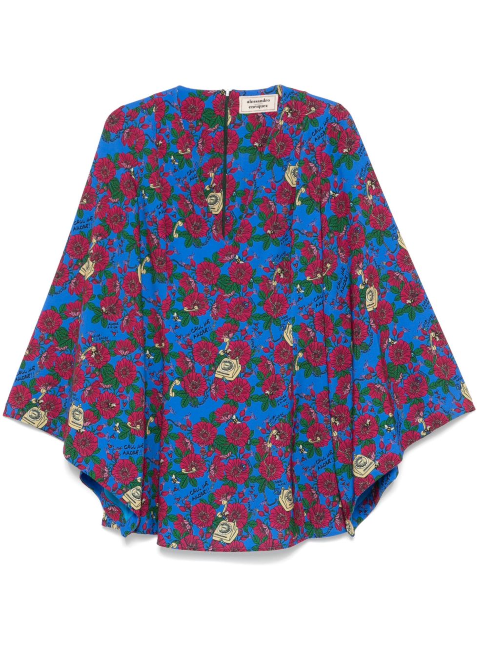 Floral-print mini dress - Blue