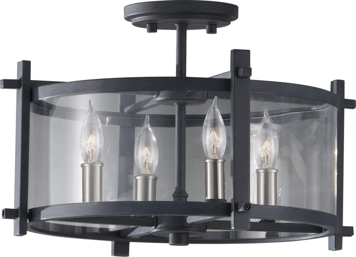 Antique Forged Iron Brushed Steel Four Light Ceiling Fixture from the Ethan Collection