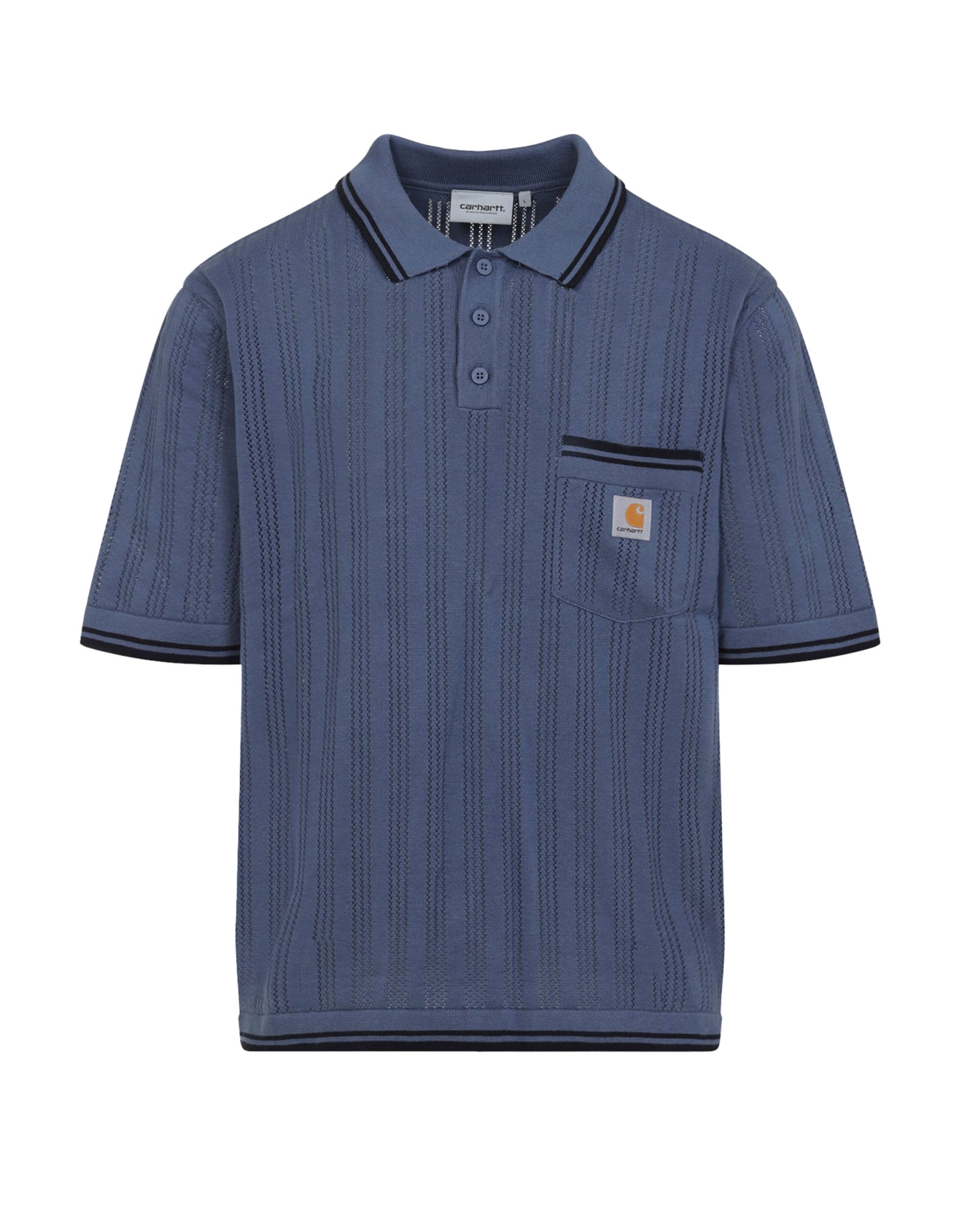 Openwork Cotton Polo Shirt — Blue