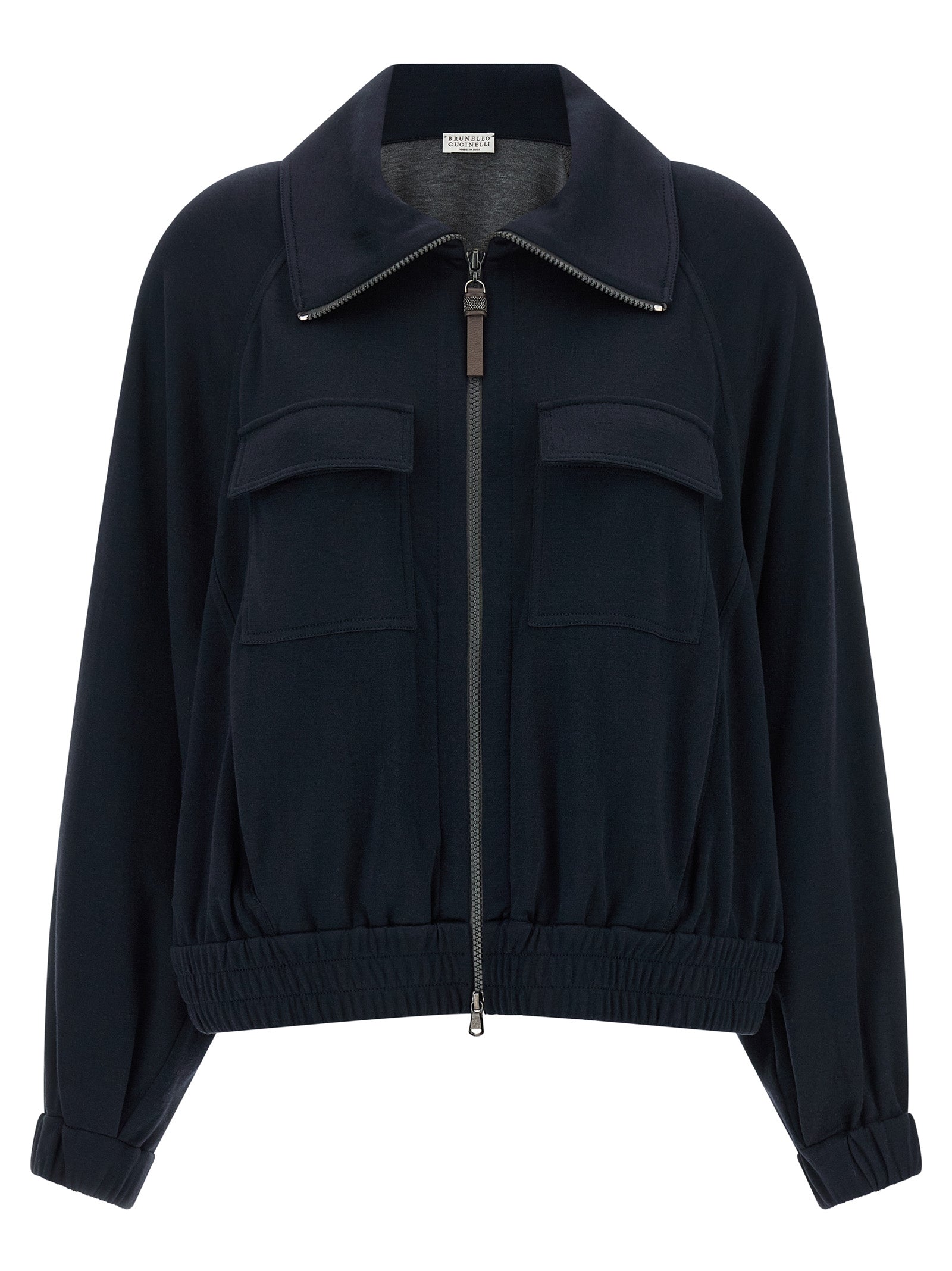 Cotton-Silk Blend Bomber Jacket — Navy