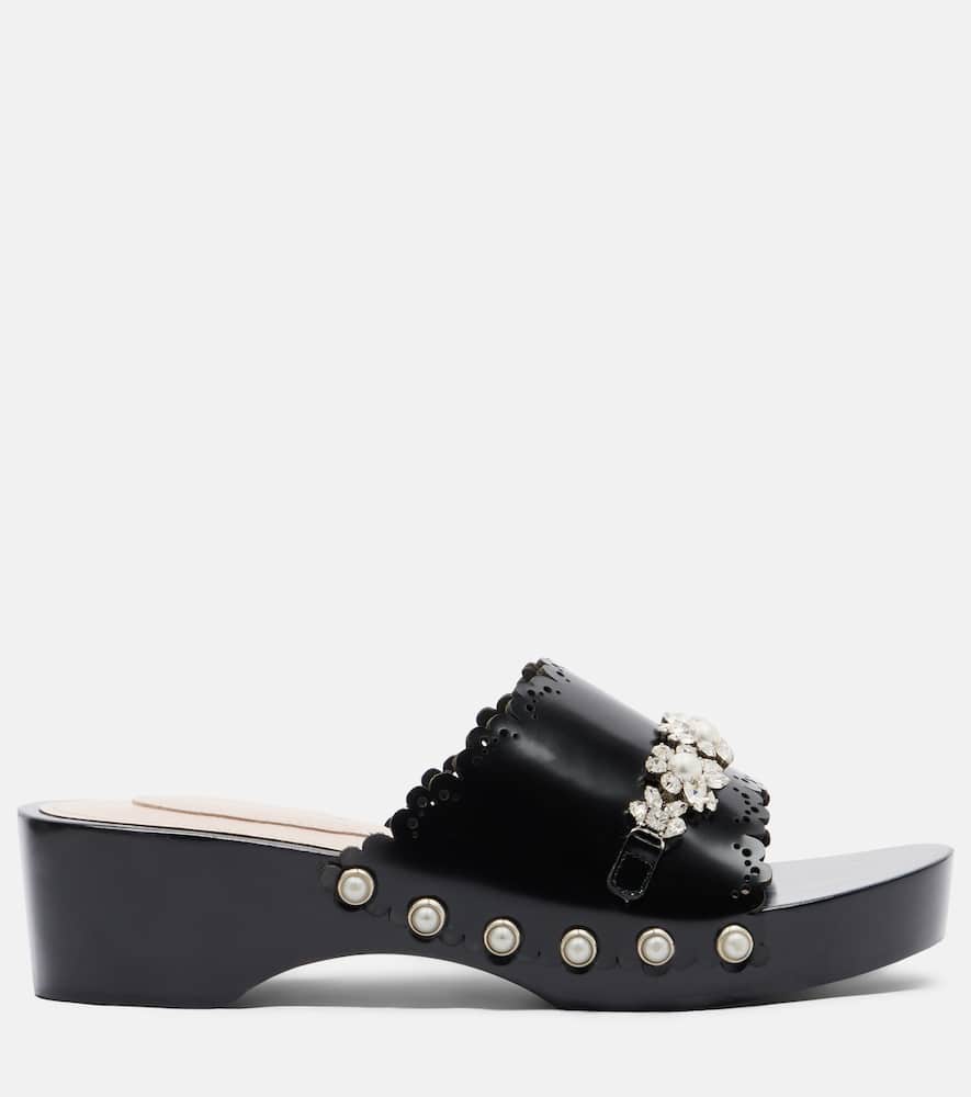Embellished leather clogs