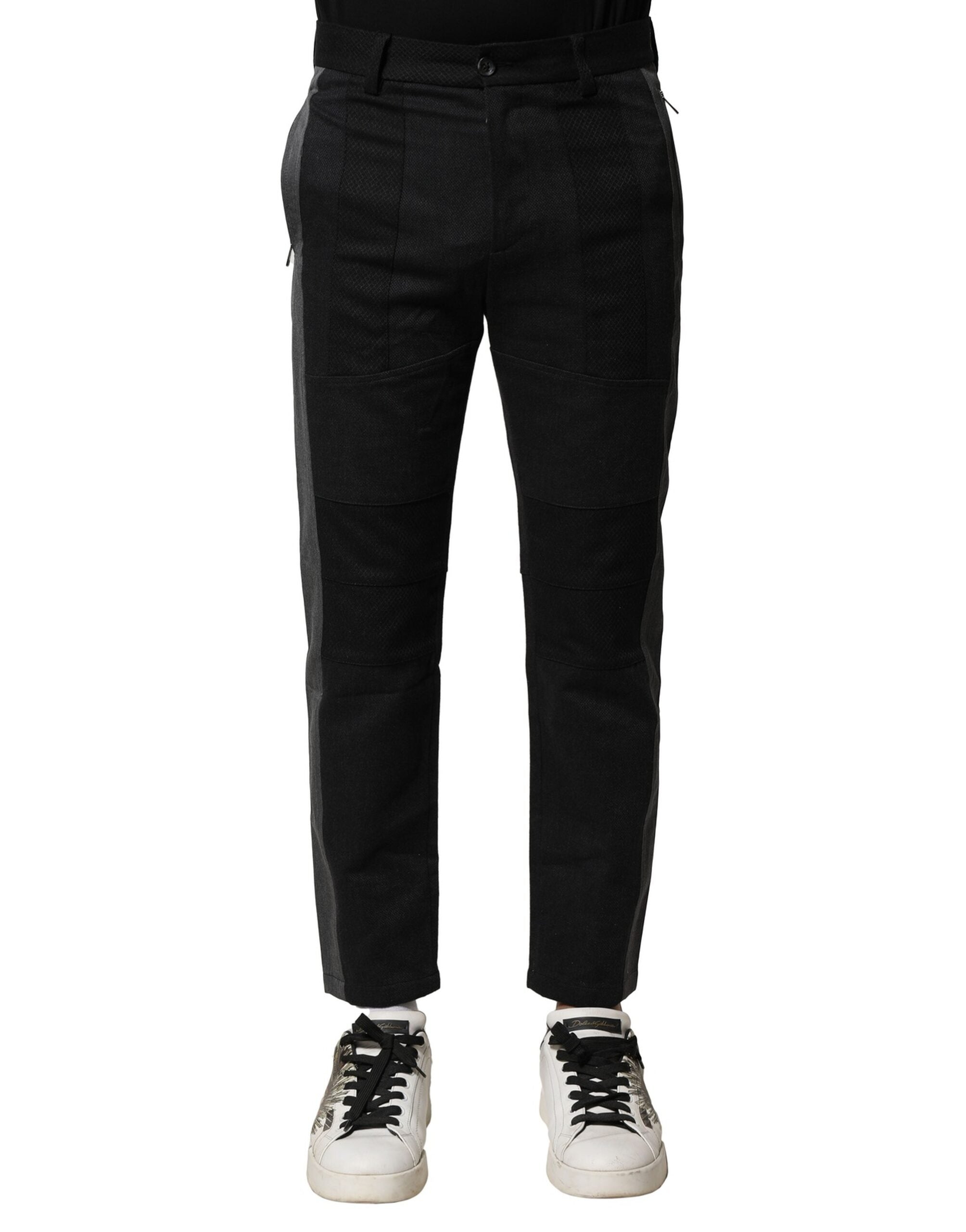 Virgin Wool Blend Tapered Trousers — Black