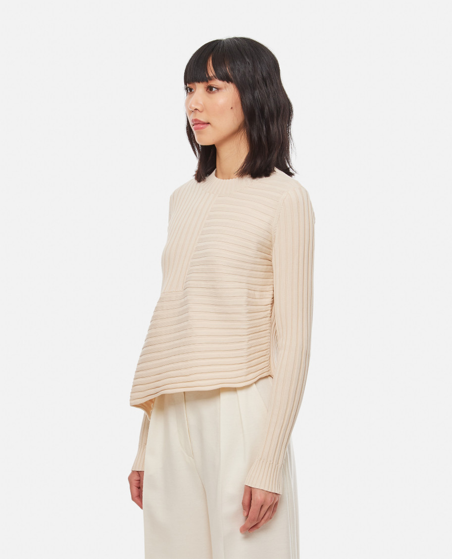 Natural Asymmetric-hem Ribbed Top
