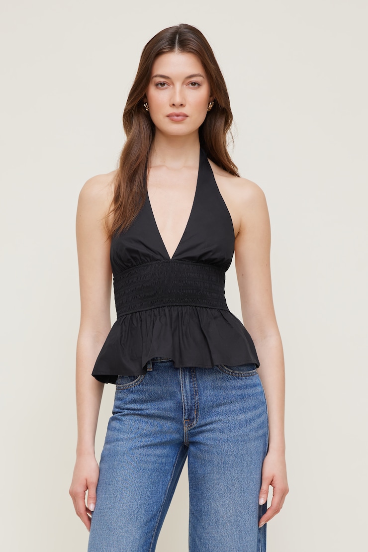 Gemma Poplin Halter Top - Black - Women Clothing