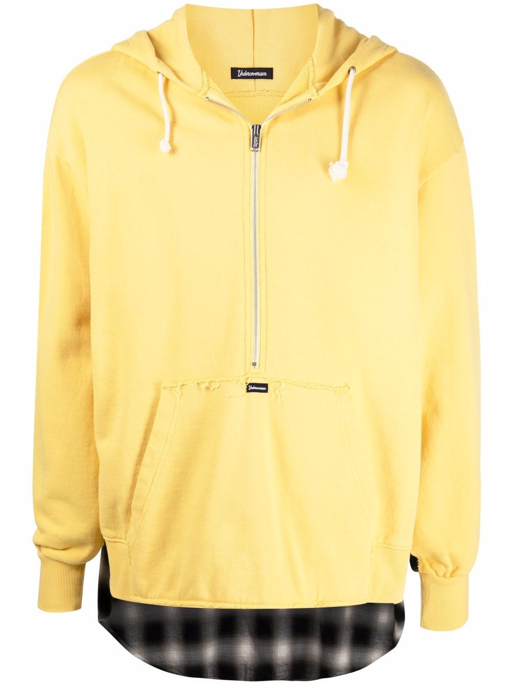 Check-print panelled hoodie - Yellow