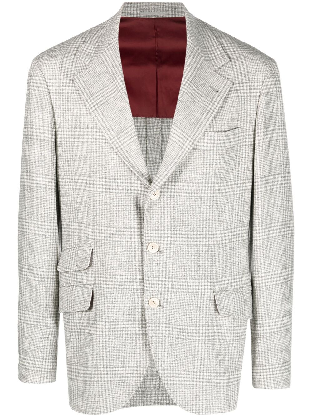 Checked wool-silk blazer - White